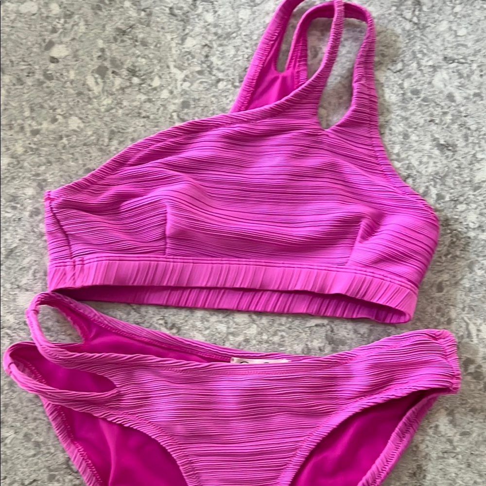 Jessica Simpson Pink Ribbed Bikini Set